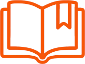 Minimalist-icon-of-an-open-book-with-a-bookmark-ribbon-in-solid-orange