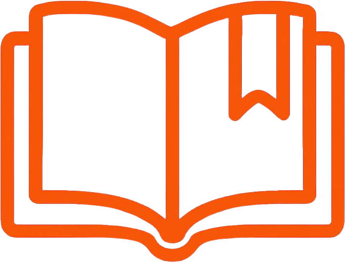 Minimalist-icon-of-an-open-book-with-a-bookmark-ribbon-in-solid-orange